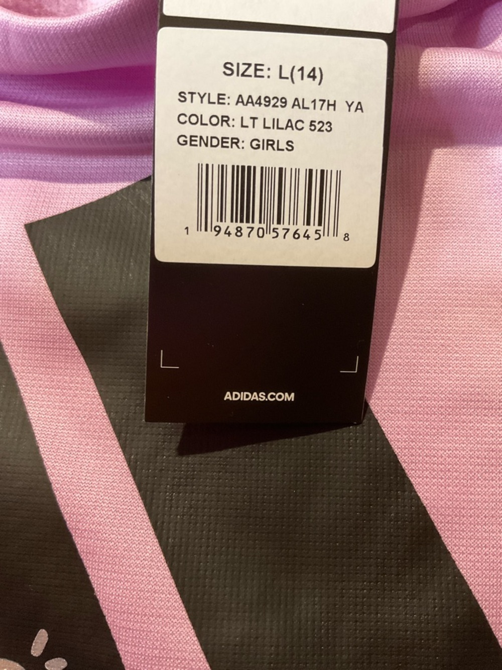 adidas Girls Lilac Pullover Hoodie with Black Logo. NWT Size 14/Large - Picture 5 of 8